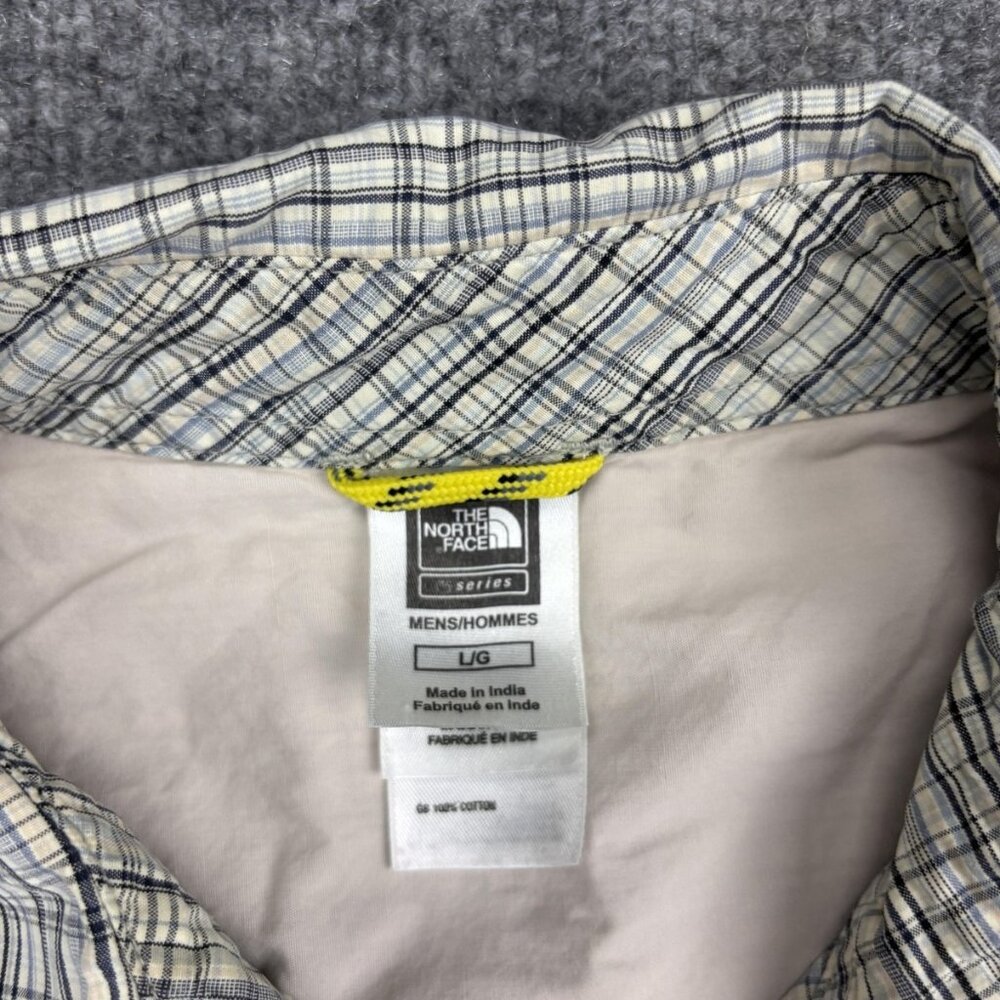 The North Face Shirt Mens Large Beige Blue Plaid Button Front Long Sleeve - Picture 2 of 7